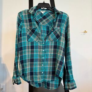 Aeropostale Teal and Black Plaid Shirt